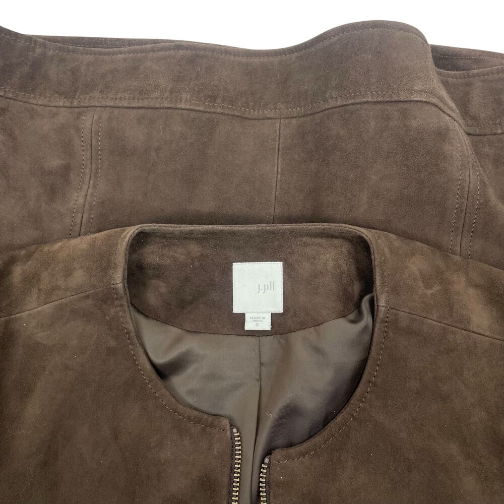 J. Jill Genuine Suede Leather Zip Jacket Walnut Brown Size S - Picture 10 of 11